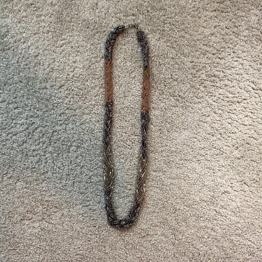 LOFT Long Beaded Silver and Gold Statement Necklace